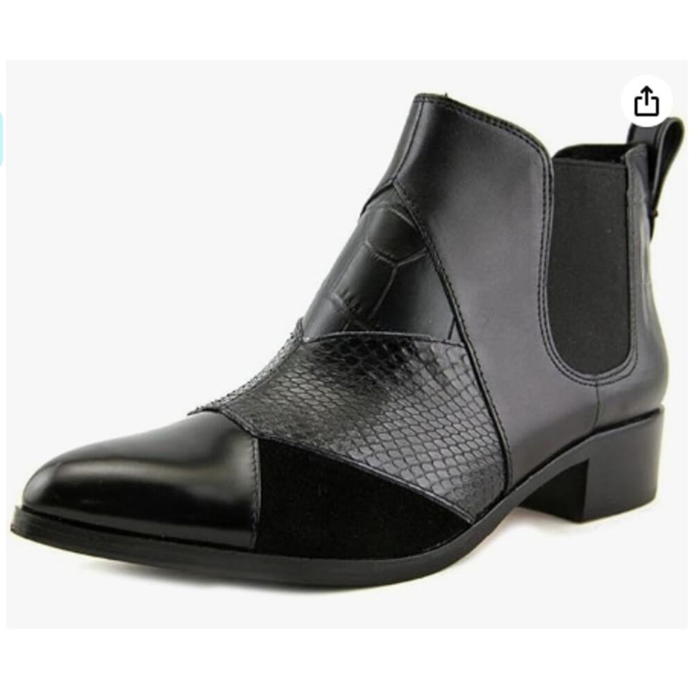 COACH Suffolk Patchwork Black Pointed Leather Boots Pull On Size 7 B